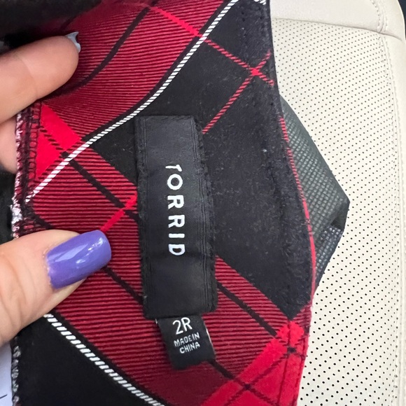 Torrid Plus Size Premium Ponte Stretch Pull-On Pixie Pant - Red Plaid - Picture 2 of 3